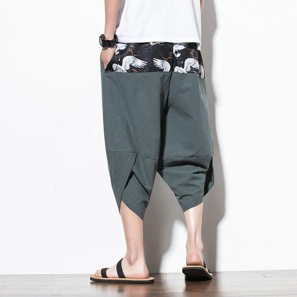 

neploha men's chinese style wide leg beach pants man printed vintage style trousers 2021 fashion male pants clothing, Black
