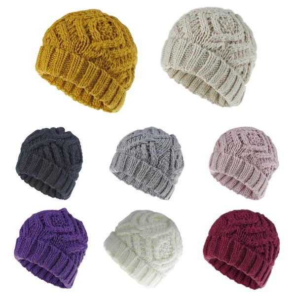 

beanie/skull caps winter warm knit beanie hat rhombus chunky weave solid cuffed skull cap 2xpd, Blue;gray