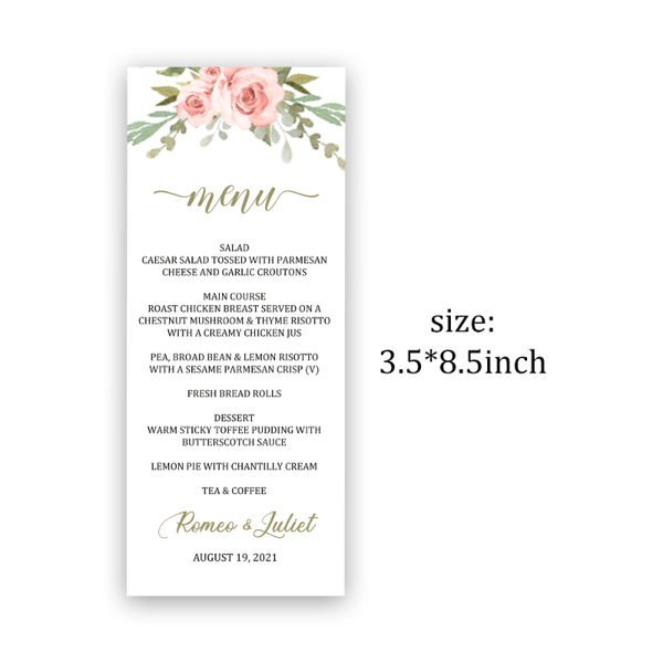 

greeting cards personalisewedding menu blush floral diy