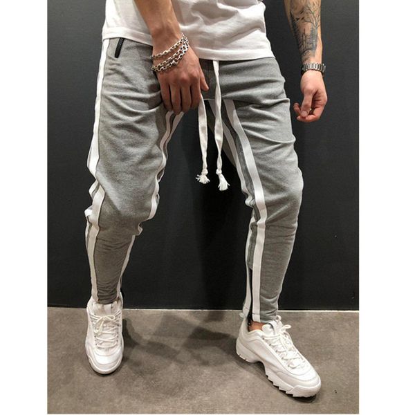 

brand men fitness random elastic bodybuilding clothing ban color streep jogging joggers broek, Black