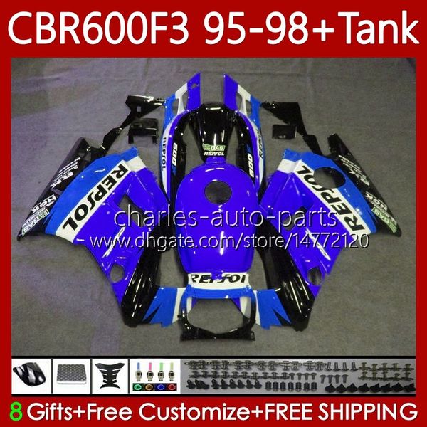 Bodywork + Tank Honda CBR600F3 için 600CC 600FS 95-98 Vücut 64NO.162 CBR 600 600F3 CBR600 F3 FS CC 1995 1996 1997 1998 CBR600FS CBR600-F3 95 96 97 98 Fairing Kit Repsol Mavi