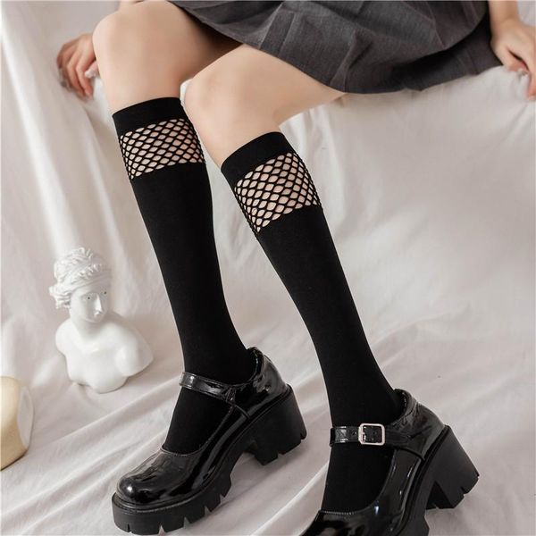 

socks & hosiery long stockings women patchwork mesh high knee woman black white thigh girls dress calcetine medias