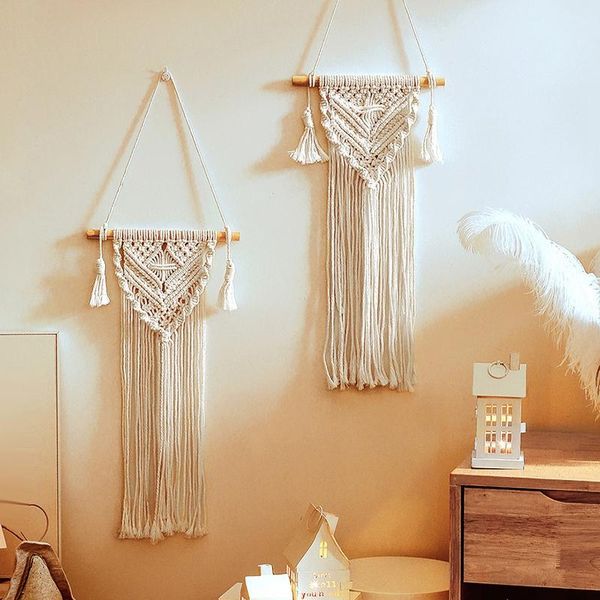 

tapestries 2 pcs macrame handmade woven bohemian wall hanging tapestry with tassel,for bedroom living room home decoration
