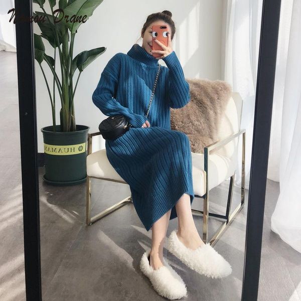 

casual dresses namou drane 2021 autumn and winter long over-the-knee sweater dress high neck pullover knit bottoming shirt women loose, Black;gray