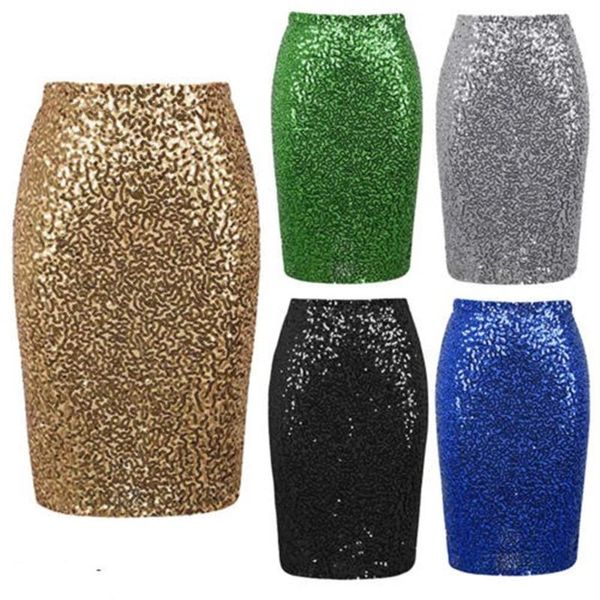 

skirts women club night wear skirt 2021 arrival elegant high waist sequin glitter pencil bodycon party long/mini, Black