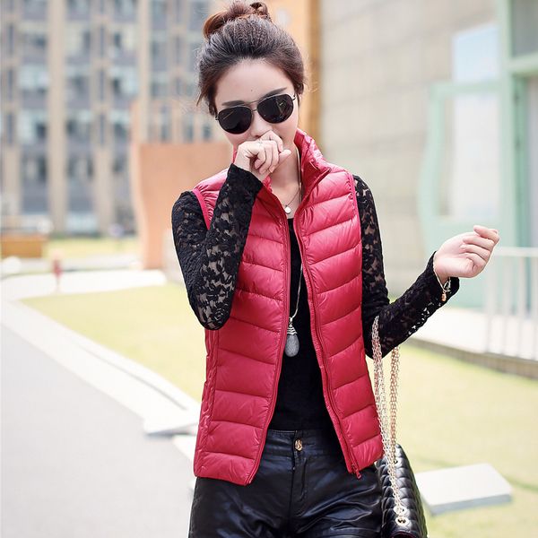 

vests stand collar women's short slim down et light and thin korean sleevels vt coat large, Black;white