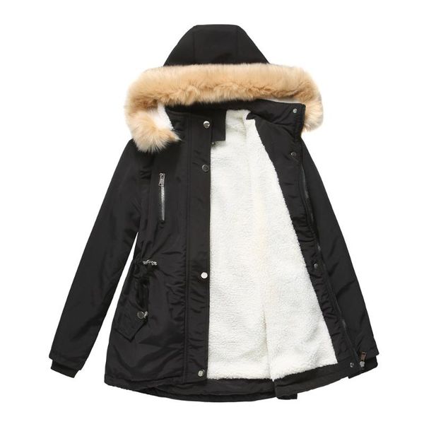 

plus size outerwear & coats quanss women's winter coat thick warm berber fleece faux fur hooded outwear jacket female 2021 parkas padde, Black