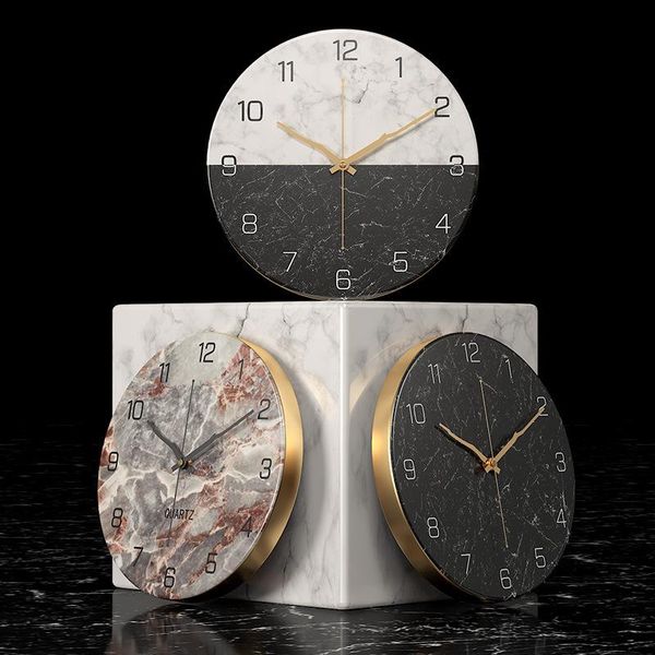 

wall clocks european style imitation marble clock living room fashion creative digital home decoration
