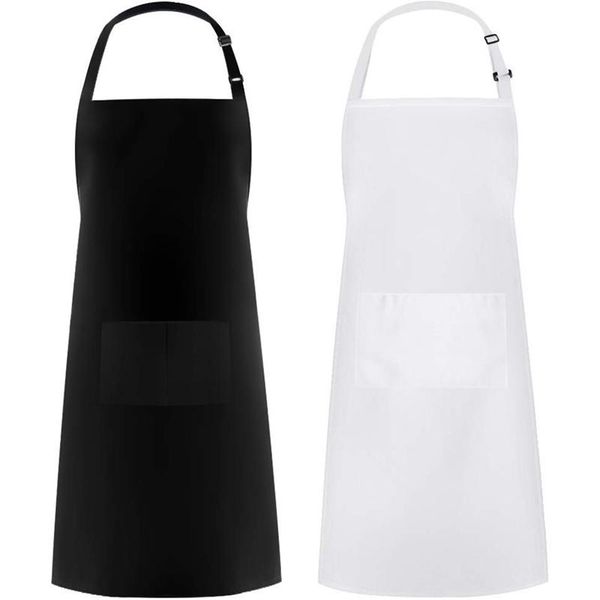 

aprons au -adjustable bib apron thicker version waterdrop resistant with 2 pockets cooking kitchen for women men chef, white & b