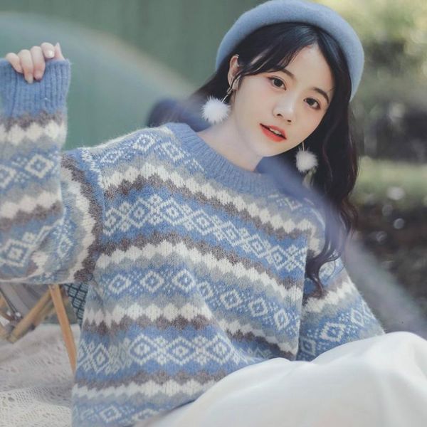 

autumn winter japanese renaissance cute gentle girly pullover kawaii vintage fairy plaid stripe elegant offiec lady cute sweater, White;black