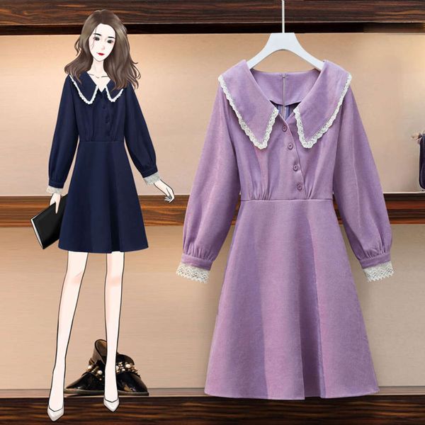 

large early spring 2021 new doll collar purple dress, Black;gray