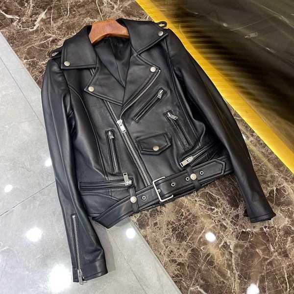 

women's leather & faux coats woman 2021 natural 100% sheepskin jackets female windbreaker overcoat h324, Black