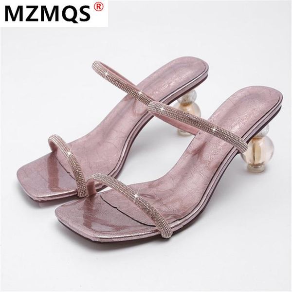 

2021 new summer women's sandals fashion high heels slippers rhinestone square head shoes sandals women sandalias de tacon, Black