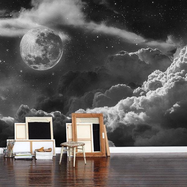 

wallpapers personalized creativity black and white star moon retro tv background wall decoration mural el bedroom dining room wallpaper
