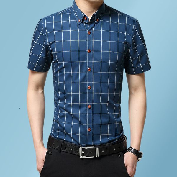 

plaid shirt short mouwen turn-down collar business fashion men's coated shirts blouse, White;black