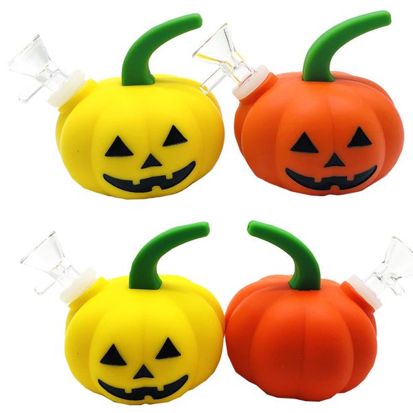 Zucca di Halloween Unico Bong in silicone Narghilè Mini Accessori per fumatori Pipa ad acqua Dab Rig Strumento per tabacco con imbuto Ciotola Bong