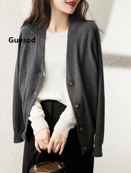 

women's knits & tees women cashmere sweater 100% v-neck knitting shirt long sleeve cardigan loose 2021 spring autumn basic outerwear gu, White