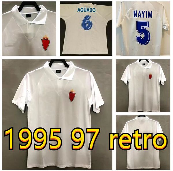 

1995 97 real za white home shirt retro soccer jerseys aguado morientes kily gonzalez gus poyet gustavo 95 96 97 classic football shirt, Black;yellow