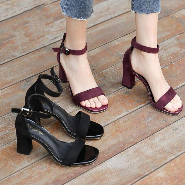 

2021 fashion suede gladiator sandals heels women sandals summer shoes women open toe chunky high heels party dress, Black