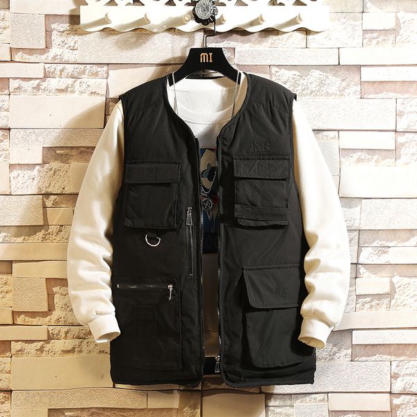 

2021 autumn no sleeves jacket down male thick vest with hoodie quilted plus size 5xl dust, Black;white