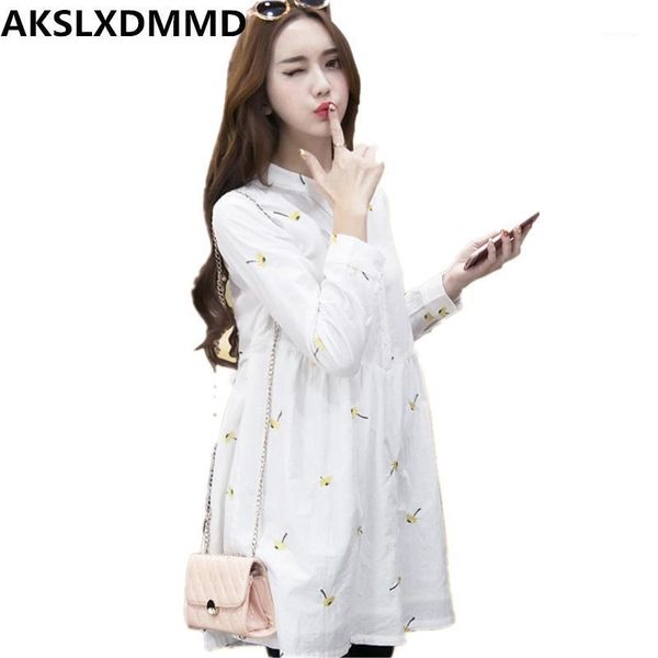 

casual dresses 2021 spring dress autumn cotton high waist long sleeve fashion large size loose daisy embroidered women cw328, Black;gray