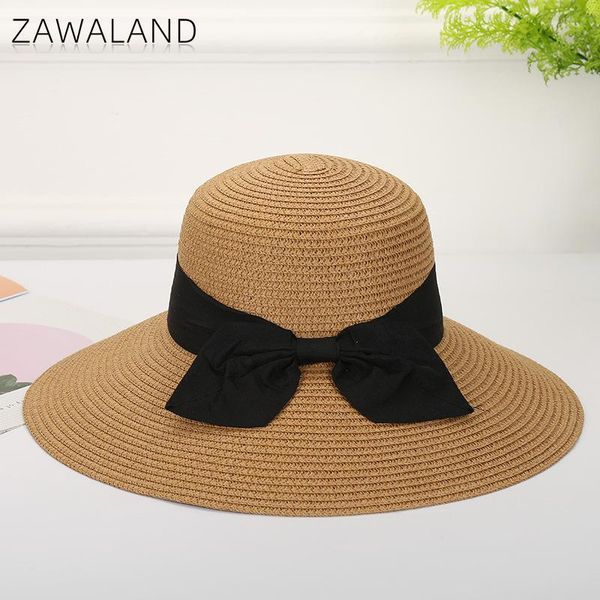 

wide brim hats zawaland summer sun women bow solid color straw foldable seaside beach hat female outdoor casual caps, Blue;gray
