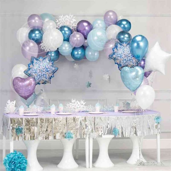 35pcs Gelo Girl Balloon Garland Kit de Natal Floco de Neve Floco Balões Aniversário Globos Wedding Festa de Inverno Fontes 210719