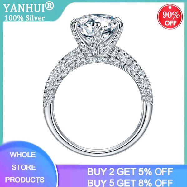 

cluster rings yanhui with certificate classic 2ct big lab moissanite gemstone wedding for women s925 silver jewelry brand bridal ring, Golden;silver