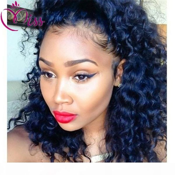 

150% density virgin brazilian hair lace front wig short curly glueless full lace human hair deep curly wigs for black women, Black;brown