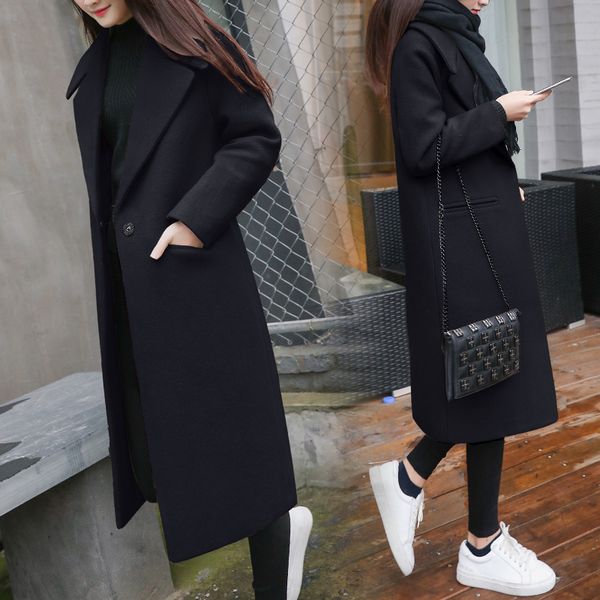 

women's autumn 2021 and winter new korean fashion large size female long section woolen coat high qu s45a, Black