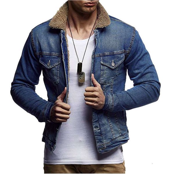 

new men's plush thickened fashion trend casual denim jacket for men, Black;brown