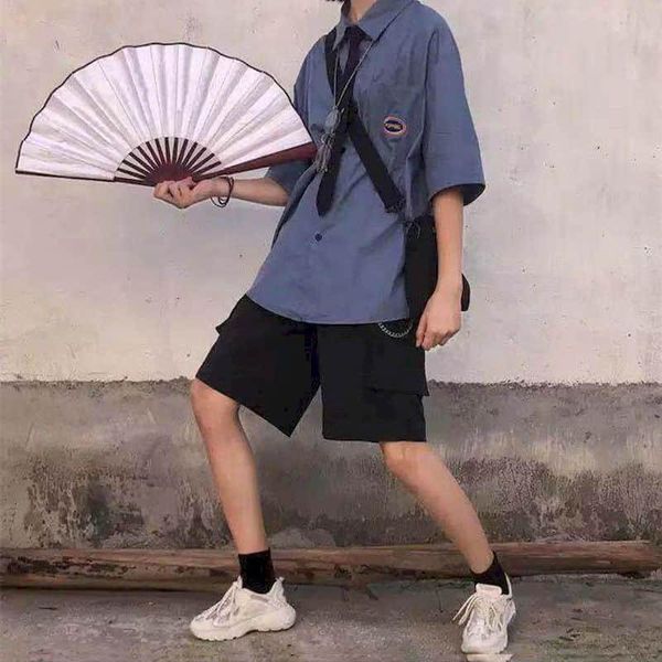 

wide leg overalls shorts men women sports leisure summer korean trend pants five-point pants loose straight shorts hip hop style, White;black