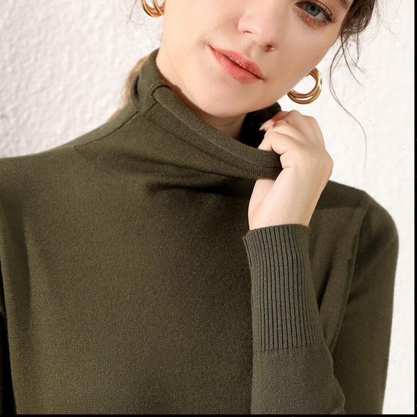 

womens sweater 2021 turtleneck pile collar full sleeves fashionable autumn winter pullover slim stretch warm soft wool jumper, White;black