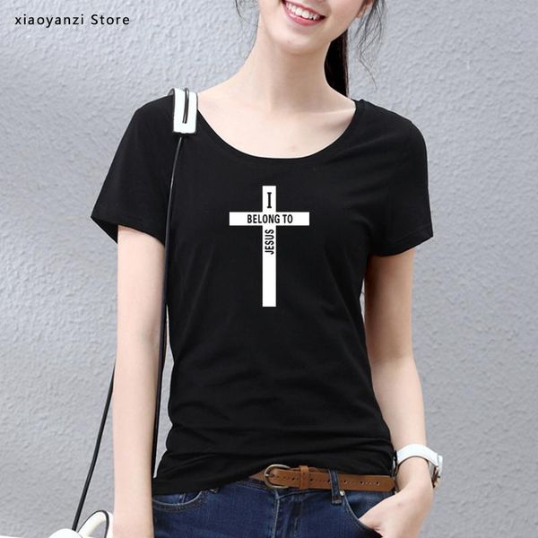 

women's t-shirt 2021 summer t shirt women cotton t-shirts girls cross print jesus tee short sleeve ladys tshirt black, White