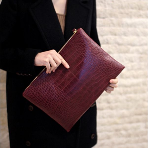 

vintage big alligator leather clutch purse for women hand bag retro stylish alligator bag clutch leahter bag zipper