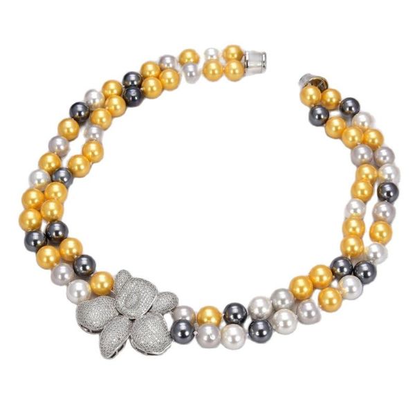 

chokers jk 21" 2strands 12mm multi color sea shell pearl necklace cz pendant, Golden;silver