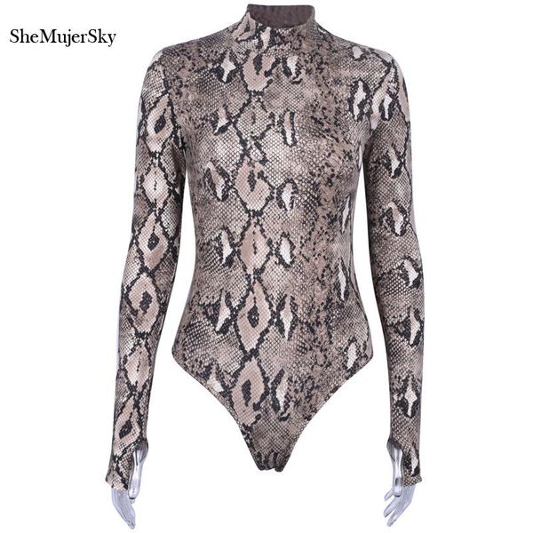 

women's jumpsuits & rompers shemujersky women skinny bodysuits long sleeve snake skin print slim bodysuit 2021 body feminino, Black;white