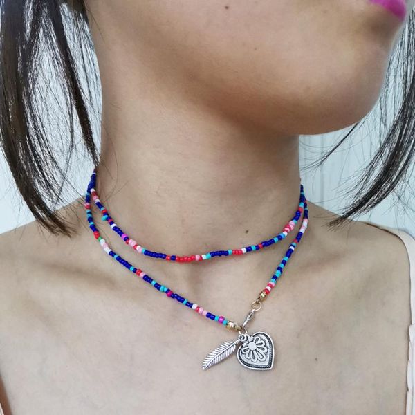 

chokers fashion women's seed bead long statement necklace double-deck clavicle double-duty for women jewelry gift collier femme, Golden;silver