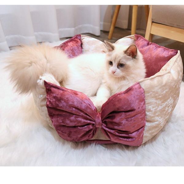 

cat beds & furniture four seasons universal bow pet princess bed cute nest dog round house cushion