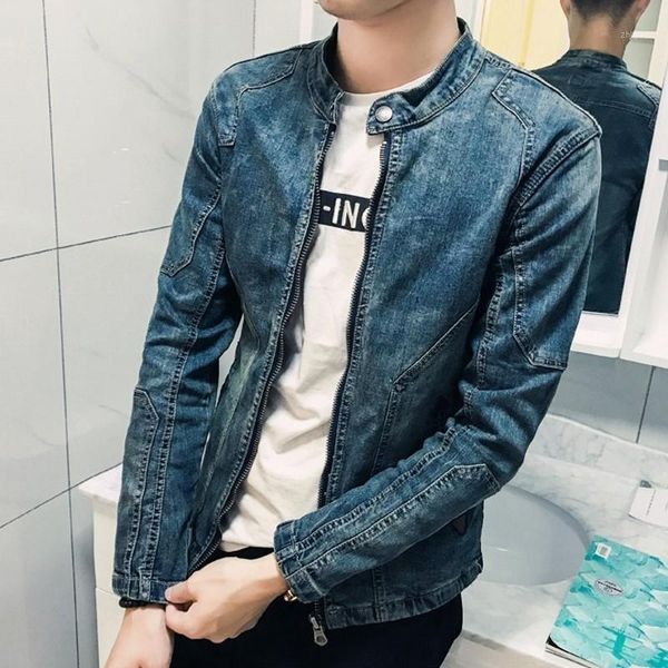 

spring autumn long sleeve zipper mens denim jackets fashion stand collar slim fit casual cowboy outerwear coats plus size1, Black;brown