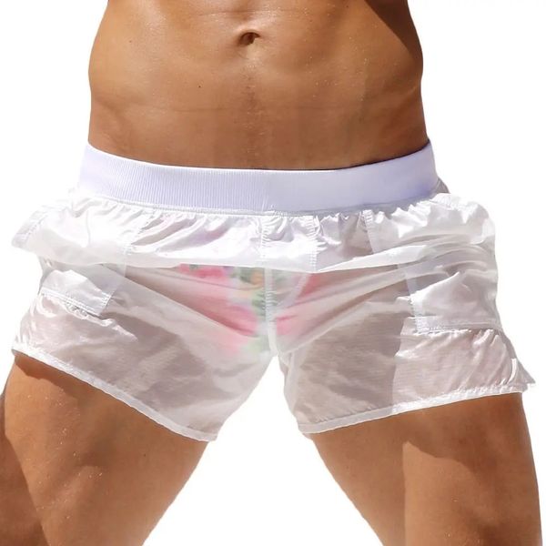 

alsoto shorts men casual mens shorts fully transparent bermuda masculina man maillot de bain short hombre c0222, White;black