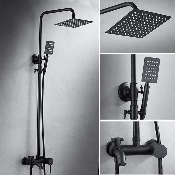 

oil rubbed bronze black shower set single handle bathroom shower square water mixer wall or ceiling mounted rain head