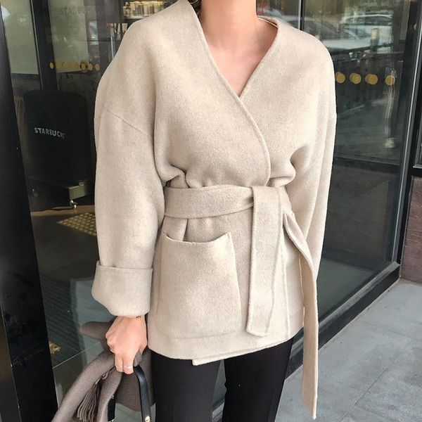 

2021 spring feminino overcoats spring new minimalist full sleeve thick warm woolen coat korea style plus size trend coat, Black;brown