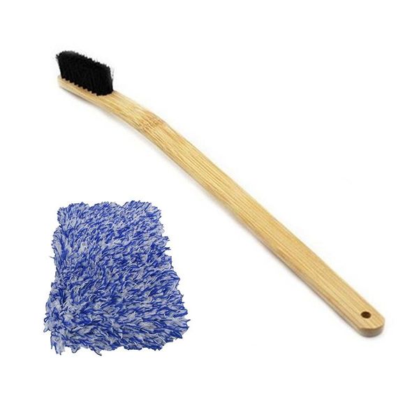 

car sponge 2 pcs accessories: 1 rim wheel bamboo handle mane brushes & wash cloth microfiber towel