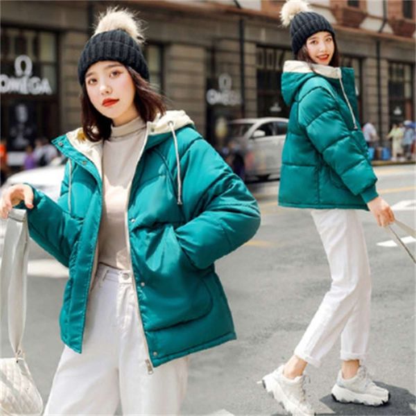 

698#2020 autumn and winter down women's korean version short size fat mm loose cotton padded jacket bread net red, Black