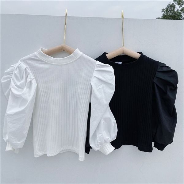 

spring arrival girls long sleeve puff t shirt kids cotton 210528, Blue