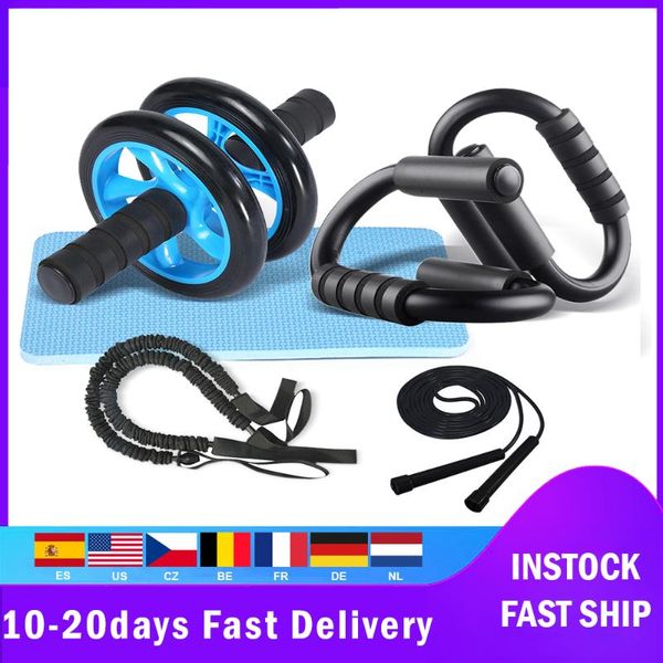 

training equipment home gym fitness 4-in-1 muscle trainer wheel roller kit abdominal push up bar jump rope workout