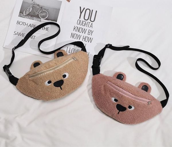 

waist bags 2021 brand kids fleece fanny pack cute bear belt bag plush chest for boys and girls winter purse