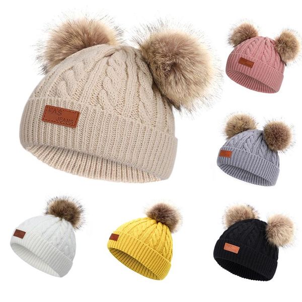 

caps & hats born baby winter cap babies girls knitted cotton hat cute pompom warm boys beanie solid color kid 0-3 years, Yellow