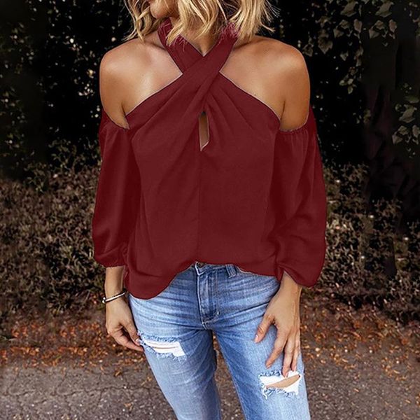 

women's blouses & shirts off shoulder women blouse chic long sleeve 2021 summer spring casual backless korean solid color blusas, White